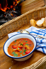 Kettle goulash is prepared over an open fire!