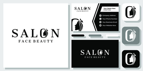 Salon Wordmark Beauty Face Female Girl Hair Beautiful Icon Logo Design with Business Card Template