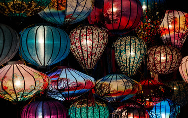 Light papers in Night market in Vietnam colour background