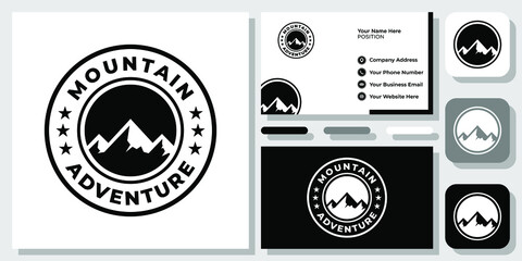 Mountain Adventure Badge Emblem Circle Retro Stamp Black Icon Logo Design Business Card Template