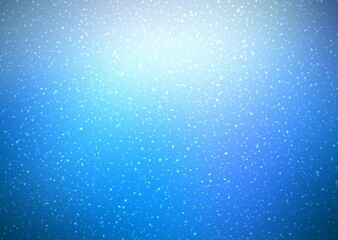 Fine snow falls on blue sky empty background. Winter texture simple pattern.