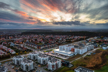 Fototapeta na wymiar Beautiful sunset over the Rotmanka village in Poland