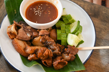 Lo-ba, Deep-fried Pork offal with sauce, Phuket local food, Thailand