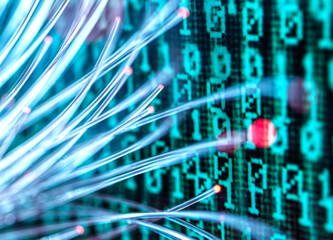 Fiber optics carrying computer virus attacking binary code