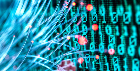 Fiber optics carrying computer virus attacking binary code