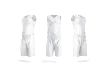 Blank white basketball uniform mockup, front and side view