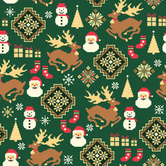 Traditional Nordic pattern with reindeer and Santa Claus,