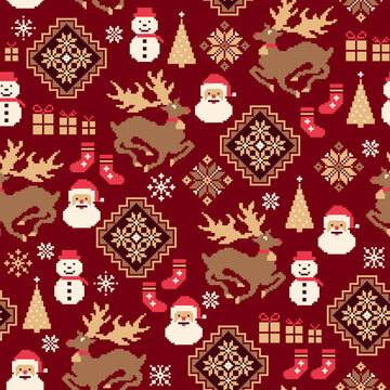 Traditional Nordic pattern with reindeer and Santa Claus,