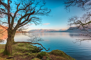 Lakeside view to Skiddaw from Derwentwater in The Lake District, Cumbria, England