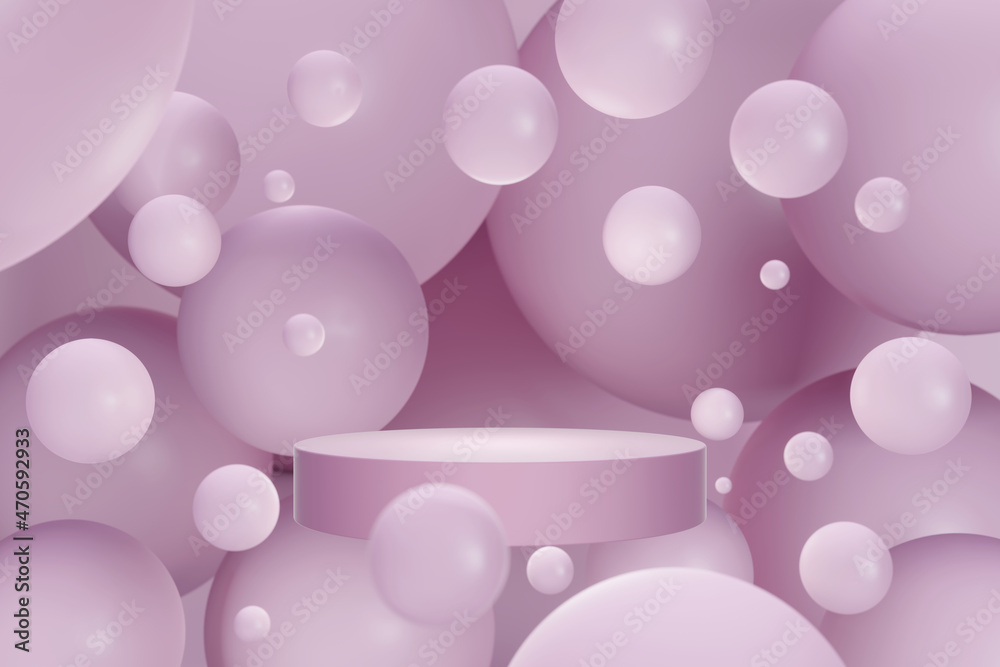 Wall mural Abstract pink pastel spherical background with circle podium pedestal for product presentation. Minimalist empty studio display platform. 3D rendering - Wall murals