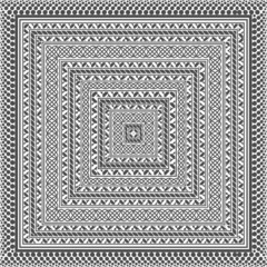 Patterned decorative detailed square background. Illustration for a scarf, napkin, linen and any textile. Square frames of different sizes. Complex graphic design. Eps10 vector.