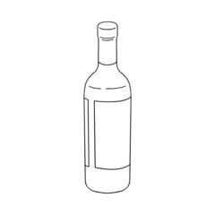 Bottle of wine hand drawn black line vector illustration isolated on white.