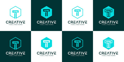 Set of creative monogram letter t logo design