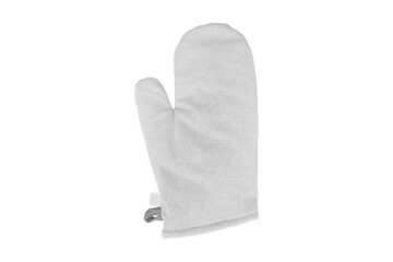 Blank oven mitt mockup template isolated on a white background. 3d rendering. Oven glove for hot dishes isolated on white, top view.