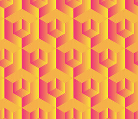 geometrical abstract seamless pattern with hexagons and cubes in pop yellow pink shades