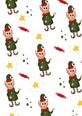 Pattern with Christmas elf and candy 