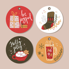 Winter holday cards and gift tags. Christmas and New Year decorations with hand lettering.