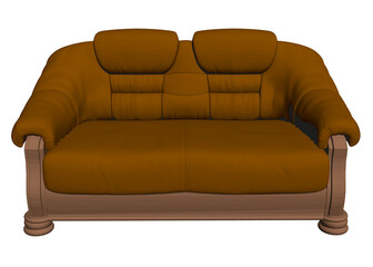 Brown sofa isolated on white background. Front view. 3D. Vector illustration