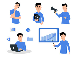 set of flat illustration on the topic of business and work from home.