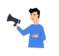 Fototapeta premium flat illustration on the topic of business and work from home. The man with the loudspeaker