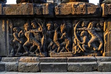 Hindu Stone Relief at Prambanan temple Yogyakarta Indonesia