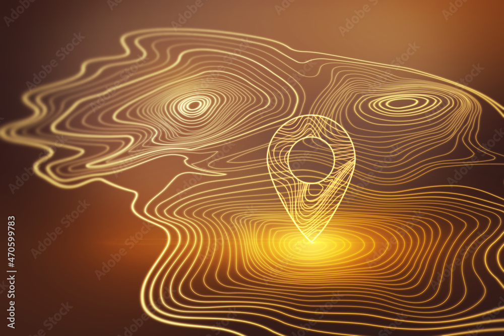 Aufkleber creative glowing map geoposition with marker on dark background. travel and direction concept. 3d re