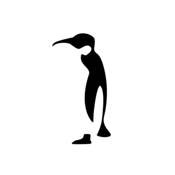 Isolated black contour of penguin on white background. Sea animal, bird. Silhouette of penguin flat design. Side view.