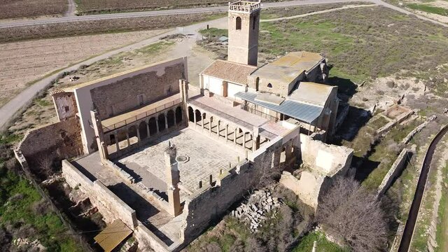 Aerial view of the monastery of Our Lady of Angels. Catalonia. Spain