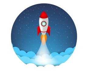 Flat Rocket Icon Startup Concept Isolated With Gradient Mesh, Vector Illustration