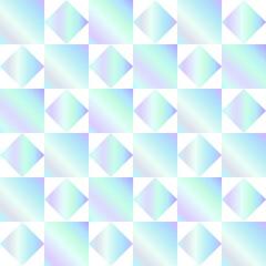Seamless holographic abstract pattern. Geometric print composed of rhombuses and squares on white background. Hologram.