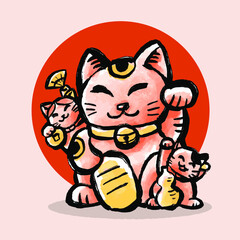 Brush line hand drawing Japanese elements Lucky Neko Cat