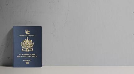 Saint Kitts and Nevis passport on a white wall, citizenship by investment