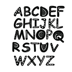 Nursery lettering with hand drawn letters Love, Boy, Girl. Vector printable print, scandinavian style, black and white