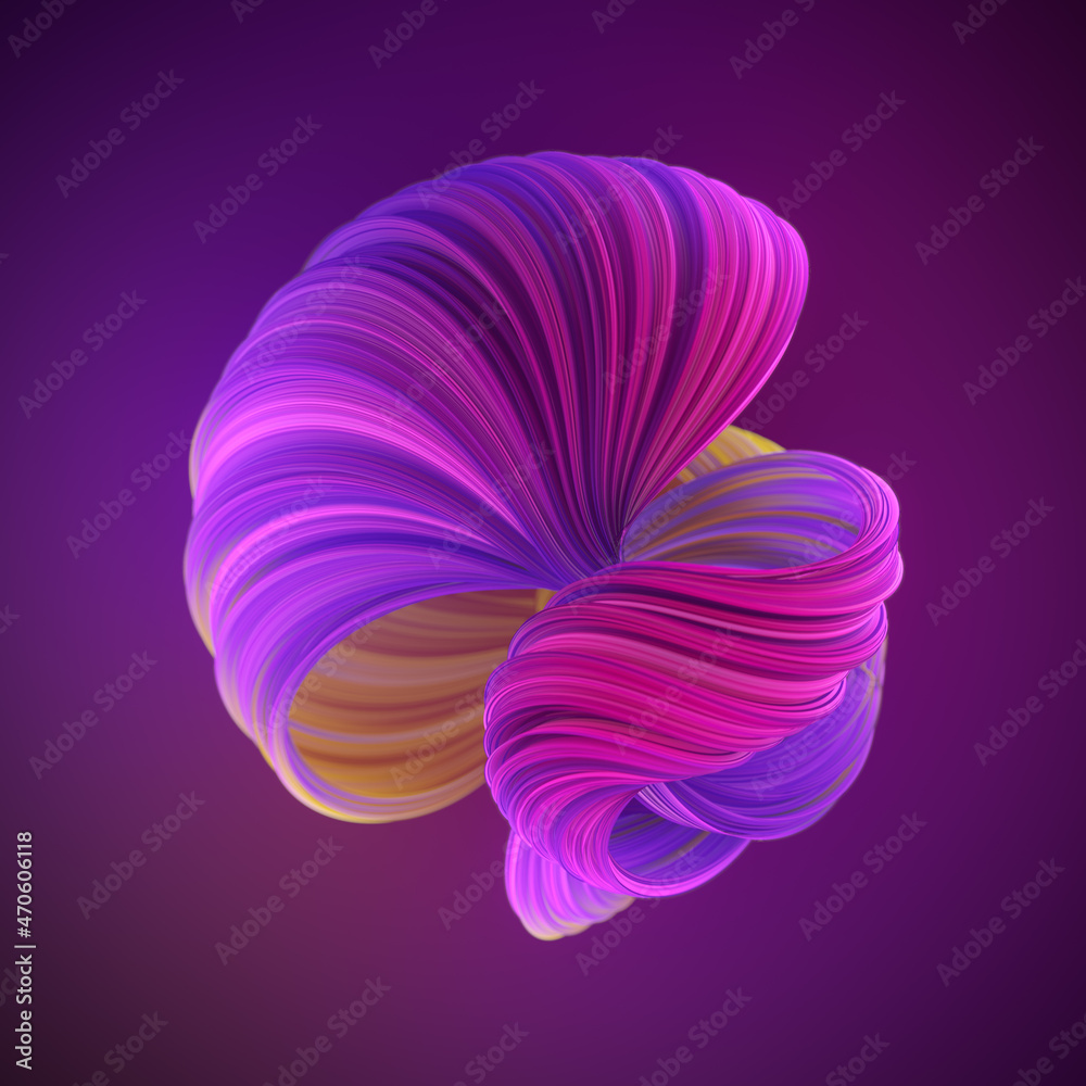 Poster trendy twisted multicolor shape 3d rendering digital illustration. contemporary art. modern graphic 