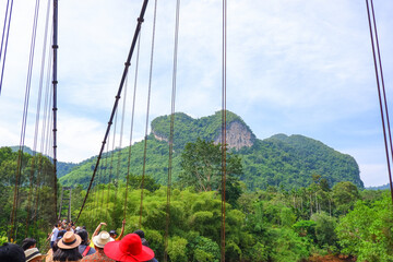 Suspension bridge and Heart shaped mountain, place of most popular in Suratthani Thailand