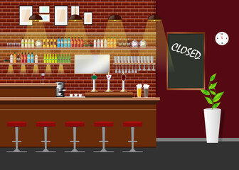 Fototapeta premium Closed. Empty bar counter in in the background.