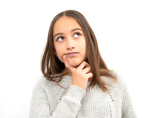 Isolated young girl thinking on something