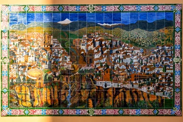 Papier Peint photo Ronda Pont Neuf Tiles representing the town of Ronda ( Málaga - Spain )