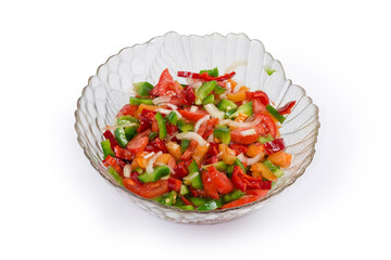 Salad of the fresh tomatoes, multicolored bell peppers and onion
