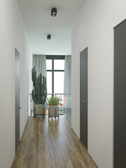 3d rendering of interior design second floor hall