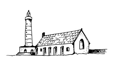 Vector lighthouse, hand drawn beacon illustration, sketch