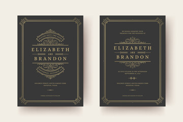 Wedding invitation and save the date cards flourishes ornaments vignette swirls.