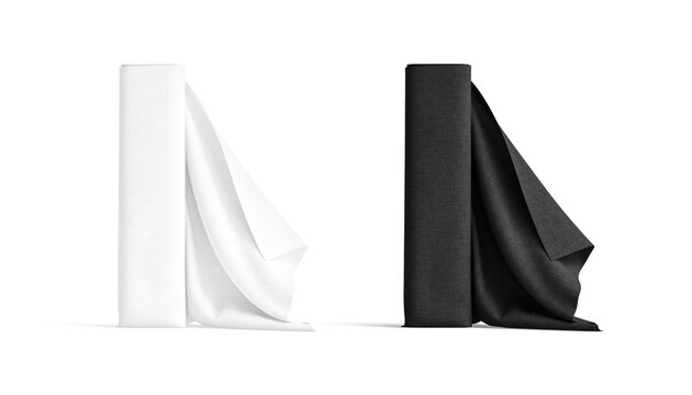 Blank black and white folded fabric roll mockup stand, isolated