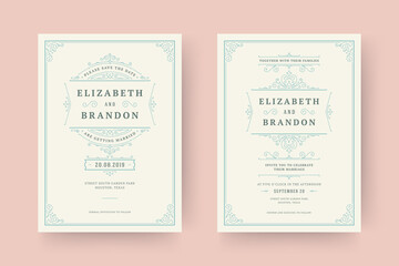 Fototapeta premium Wedding invitation and save the date cards flourishes ornaments vignette swirls.