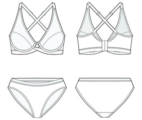 crossback bra and high leg panty womens lingerie vector template - obrazy, fototapety, plakaty