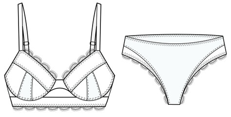 full cup balcony bra and pantie women lingerie set vector illustration