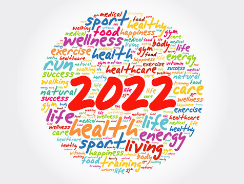2022 health and sport goals word cloud, motivation concept background