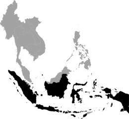Black Map of Indonesia inside the gray map of Southeast region of Asia