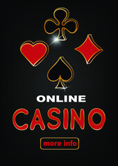 Online casino background with with playing cards. Luxury template for casino, game design, flyer, poster, banner, web, advertising. Vector illustration