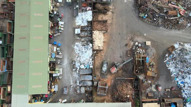 Recycling yard  Hoddesdon Hertfordshire UK Aerial Drone overhead view